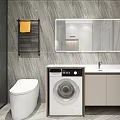 Modern Neat Bathroom With Large Capacity Storage Cabinet And Marble Texture Tile Interior Design
