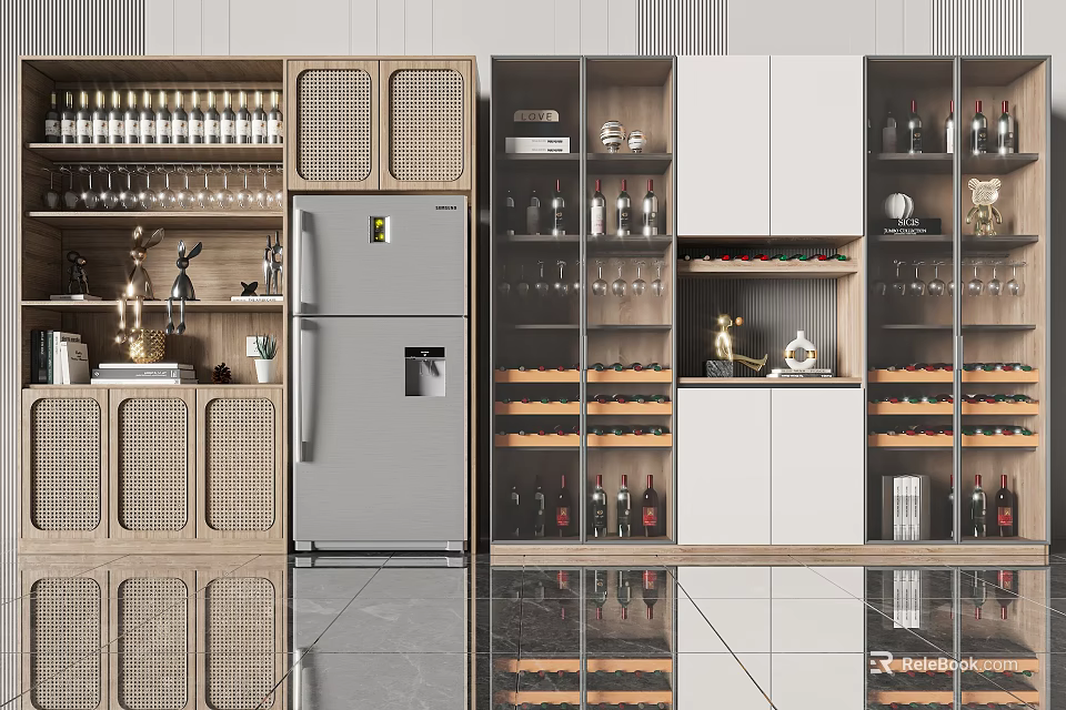 Modern Wine Cabinet With Glass Doors And Multiple Shelves For Wine 3d model 
