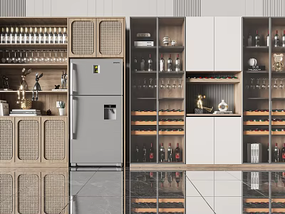 Modern Wine Cabinet With Glass Doors And Multiple Shelves For Wine 3d model