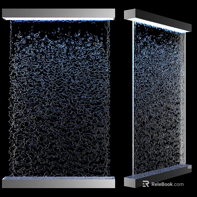 Modern Glass Water Wall Scenery With Flowing Blue Ripples And Black Background 3d model 