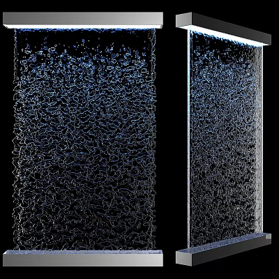 Modern Glass Water Wall Scenery With Flowing Blue Ripples And Black Background 3d model