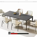 Modern Dining Table Set with Black Rectangular Table White Chairs Fruit Bowl and Flower Vase 3d model