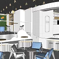 Modern Stylish Restaurant Interior With Open Layout Bar Counter And Unique Lighting 3d model