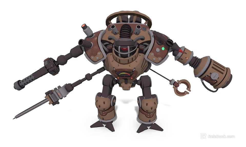 Mechanical Game Film Character With Armored Body Weapon Arm And Metal Parts 3d model 