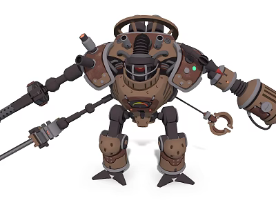 Mechanical Game Film Character With Armored Body Weapon Arm And Metal Parts 3d model