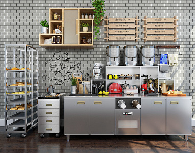 Modern Workbench Coffee Milk Tea Shop 3d model