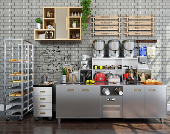 Modern Workbench Coffee Milk Tea Shop 3d model