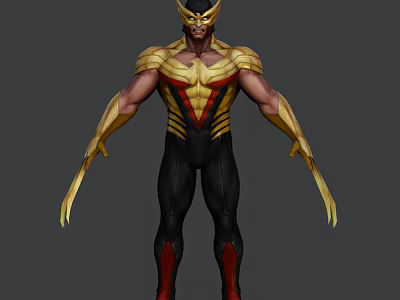 Game And Movie Character In Gold Red Armor With Clawed Hands And Black Suit 3d model