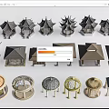 Various Traditional And Modern Pavilion Models With Diverse Roof Designs And Structures