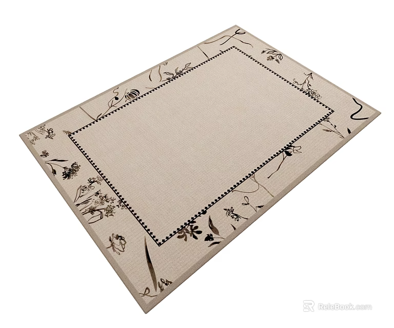 Elegant Square Carpet With Beige Base And Black Floral Border Design 3d model