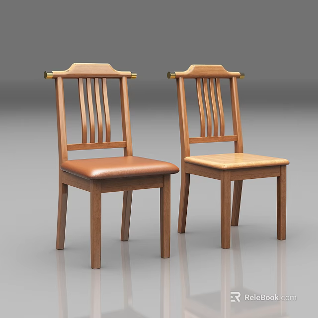 Wooden Dining Chairs With Slat Back Leather And Wooden Seats And Golden Accents 3d model 