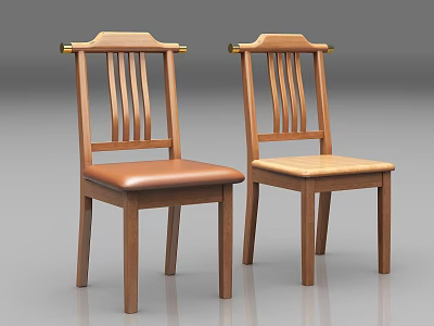 Wooden Dining Chairs With Slat Back Leather And Wooden Seats And Golden Accents 3d model