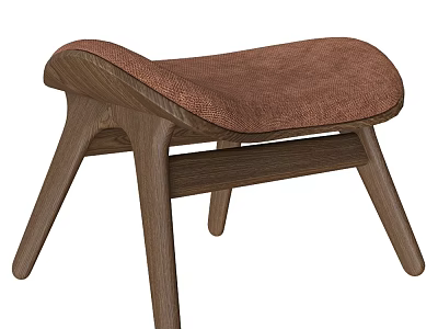 Modern Style Wooden Leg Brown Fabric Cushion Stool For Living Room 3d model