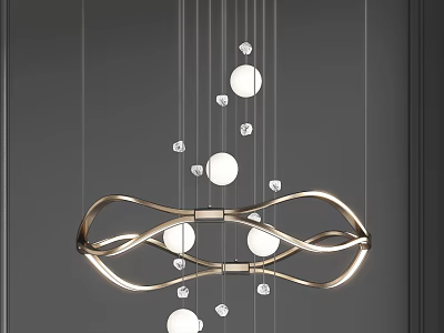Modern Twisted Metal Frame Chandelier With Circular Lights And Crystal Accents 3d model