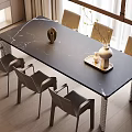 Modern Black Marble Dining Table Set With Gray Chairs And Decorative Centerpieces 3d model