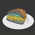 Tasty Sandwich With Pink Filling Yellow Sauce Served On White Plate