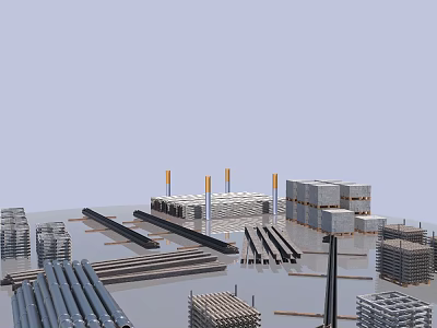 Industrial Building Components With Steel Beams Reinforced Bars And Precast Panels 3d model