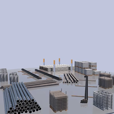 Industrial Building Components With Steel Beams Reinforced Bars And Precast Panels 3d model