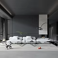 Modern Living Room Interior With Gray Walls White Sofa Fireplace Floor Lamp And Green Plant