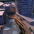 Modern High Rise Residential Building Complex With Glass Curtain Wall And Landscaping