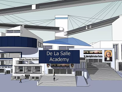 Modern Commercial Complex Exterior Design With De La Salle Academy Entrance And Steps 3d model
