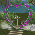 Heart Shaped Floral Installation For Romantic Outdoor Garden With Couple Trees Sunset Sky And Lantern
