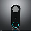 Sleek Black Smart Device With G Logo Blue Ring Light And Circular Lens 3d model