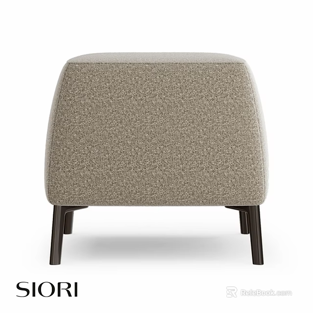 Modern Fabric Sofa Stool With Light Gray Upholstery And Dark Wooden Legs 3d model 