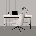 Modern Minimalist Desk Setup With Laptop Table Lamp And Comfortable Chair