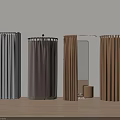 Public Facility Bathroom Shower Curtains In Gray Dark Gray Brown Colors With Mirror And Bucket