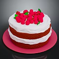 Delicious Two Layer Red Velvet Cake With White Frosting And Fresh Raspberries On Pink Plate