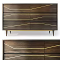 Modern Dark Wood Console Cabinet and Side Cabinet with Golden Lines and Drawers