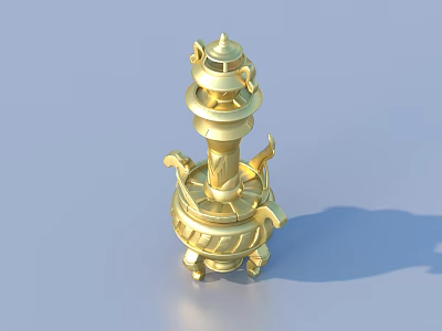 Golden Ornamental Home Decor Figurine With Intricate Design And Detailed Carvings 3d model