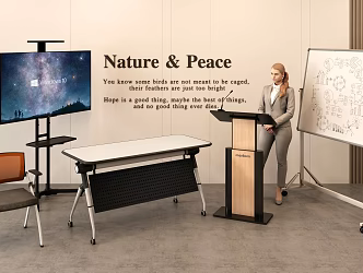 Training Table and Chair Lecture Desk Office Whiteboard Mobile Display 3d model