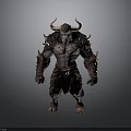 Mythical Horned Warrior Character Muscular Build Spiked Armor And Guards