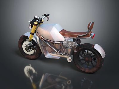 Custom Vintage Motorcycle With Brown Leather Seat Metal Frame And Retro Design 3d model