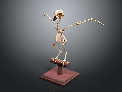Anatomical Bird Skeleton 3D Model Display On Wooden Base Stand Structure 3d model