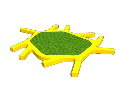 Yellow Framed Hexagonal Tree Pit With Green Lawn And Extended Arms 3d model