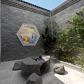 Courtyard Tea Break Tea Table Small Courtyard Chinese Courtyard 3d model