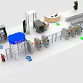 Public Transportation Facility Entrance With Security Gates Turnstiles Information Desk Seating And Directional Signs