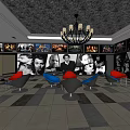 Cinema Lounge Area With Movie Posters Colorful Seats Chandelier And Tiled Floor