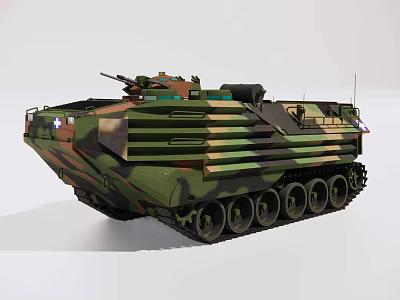 Armored Military Utility Vehicle With Camouflage Design Tracked Wheels And Mounted Weapon 3d model