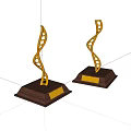 Detailed Golden DNA Helix Sculptures With Wooden Bases And Engraved Plaques