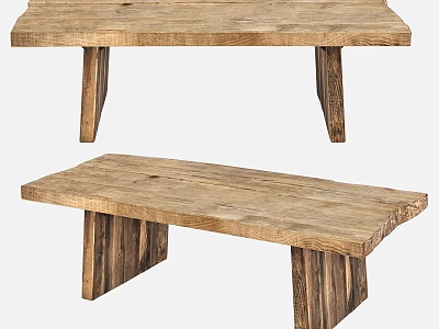 Quiet Style Desk Old Wood Color Old Elm Log Dining Table Retro Style Solid Wood Tea Table Workbench Living Room Table 3d model