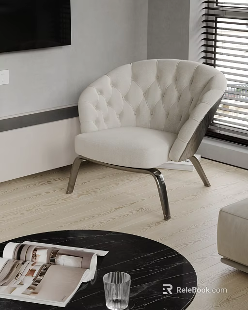 Beige Tufted Single Sofa With Metal Legs In Modern Living Room 3d model 