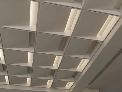Modern Suspended Ceiling Design With Grid Pattern And Recessed Lighting 3d model