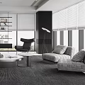 Modern Living Room Interior With Grey Sofa Round Coffee Table Bookshelf And Floor Lamp