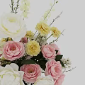 Elegant Flower Arrangement in Vase with Pink White and Yellow Blooms and Greenery