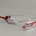 Two Red and White Helicopters Parked on Ground with Different Models 3d model