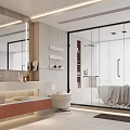 Modern Bathroom Interior Design With Large Mirror Double Vanity Glass Shower And Bathtub